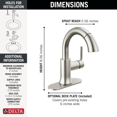 DELTA FAUCET Delta Faucet 559har-sspd-dst Trinsic 1 Handle Pull Down Bathroom Faucet