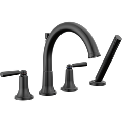 DELTA FAUCET DEL T4735-BL Matte Black Roman Tub Trim with Hand Shower Two Handle