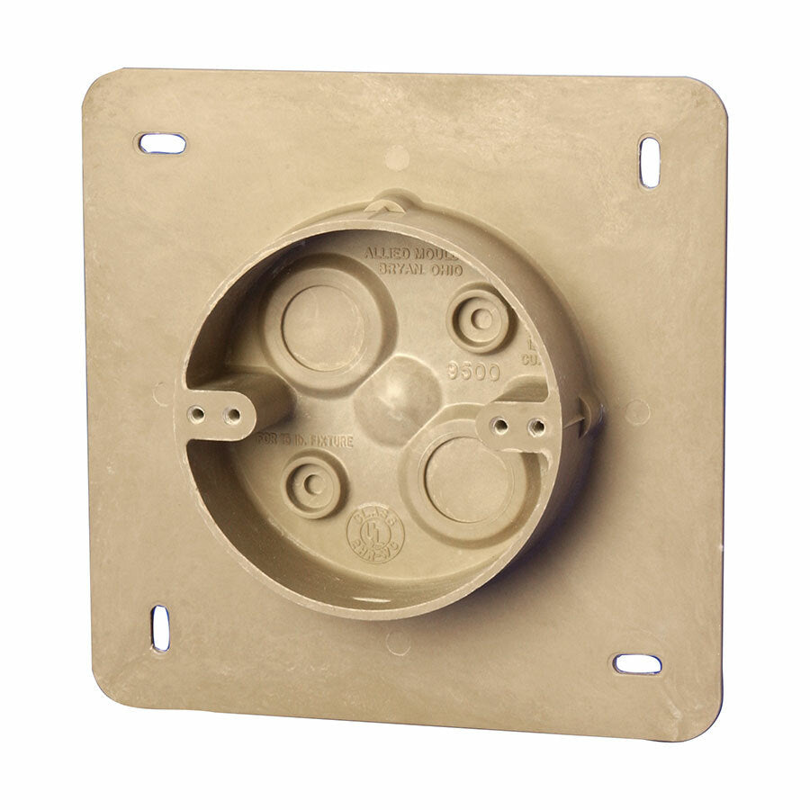 ALLIED MOULDED PRODUCTS Allied Moulded Products AC9500 Fiberglass 4 Inch Round Outlet Box 7 Inch Square Mounting Flange For Outside Light Fixture 15 Lb Fixture Rated
