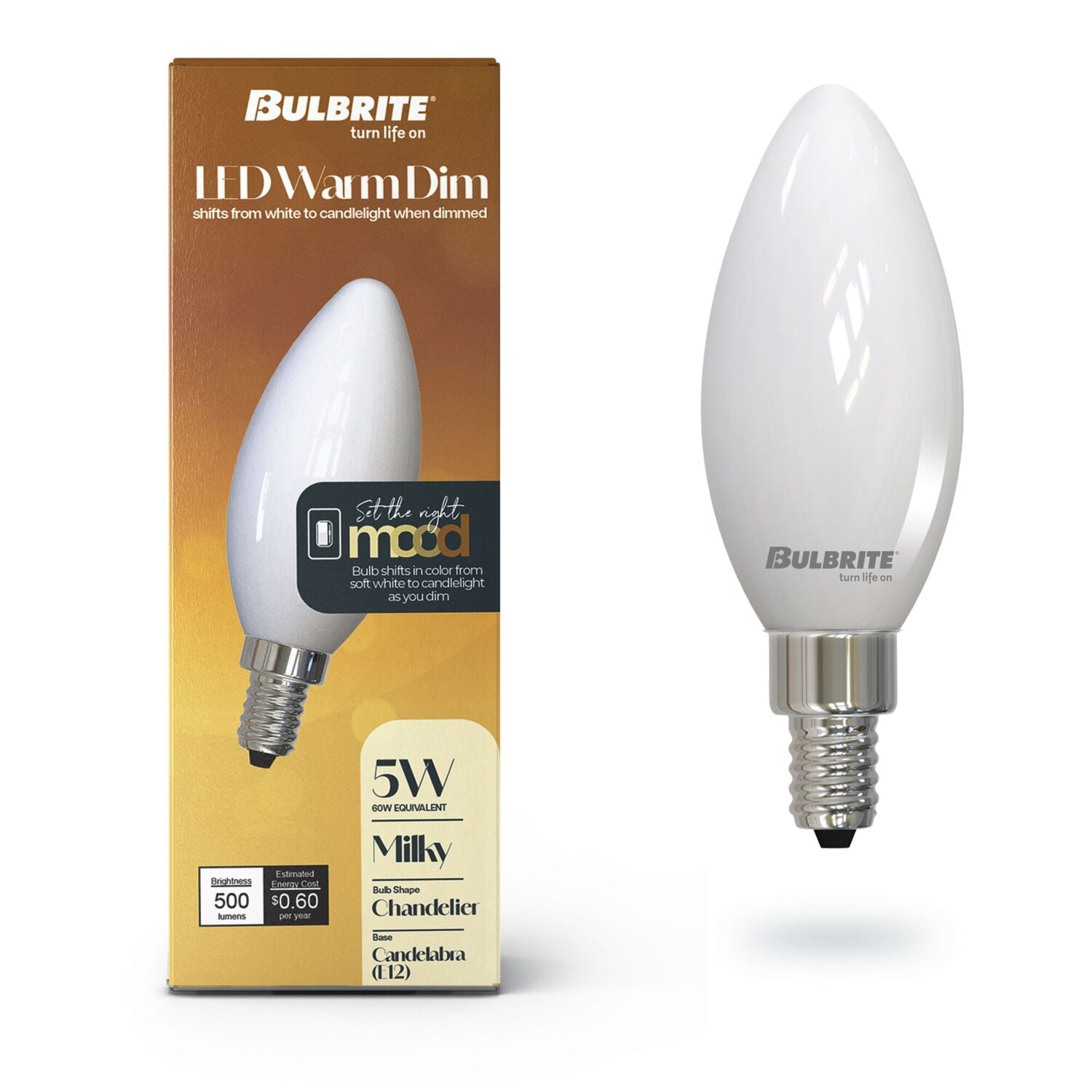 BULBRITE Bulbrite LED5B11/30K-18K/WMDM/FIL/M LED B11 filament milky warm dim E12 5W