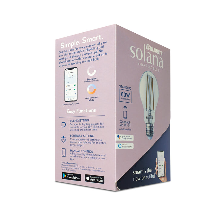 BULBRITE Bulbrite SL8WA19/90/W/CL/1P Smart LED WiFi Bulb 8W A19 1PK 60W Equivalent