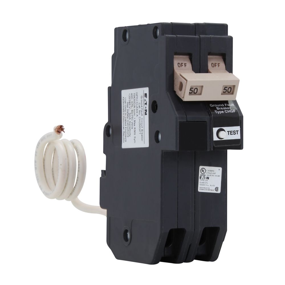 EATON Eaton CHFN215GF CH 2-pole GFCI breaker 15A pigtail 10kAIC class-A GFCI 5 mA personnel protection #14-3 AWG