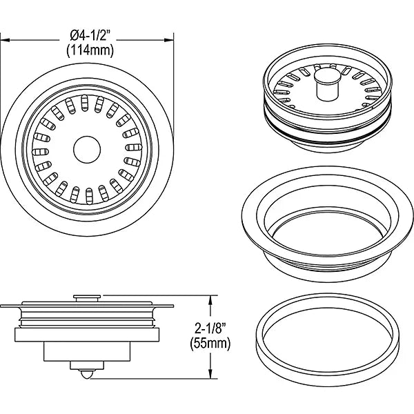 ELKAY Elkay LKQD35FX Polymer 3-1/2 inches Disposer Flange with Removable Basket Strainer and Rubber Stopper