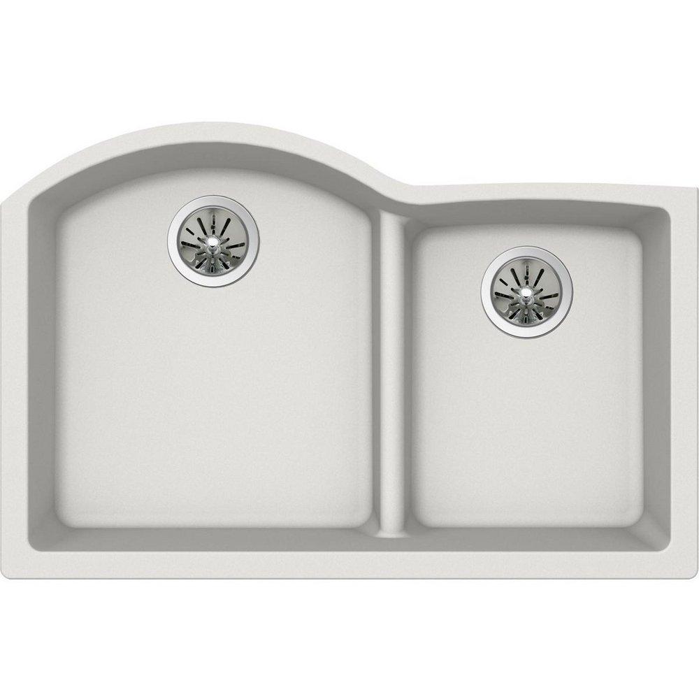 ELKAY Elkay ELXHU3322RRT0 Quartz Luxe 33 x 22 x 10 in. Offset 60/40 Double Bowl Undermount Kitchen Sink with Aqua Divide No Hole