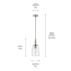 KICHLER Kichler 52725BK Madden 1 Light Small Pendant 75 Watts 7 Inch W 15 Inch H