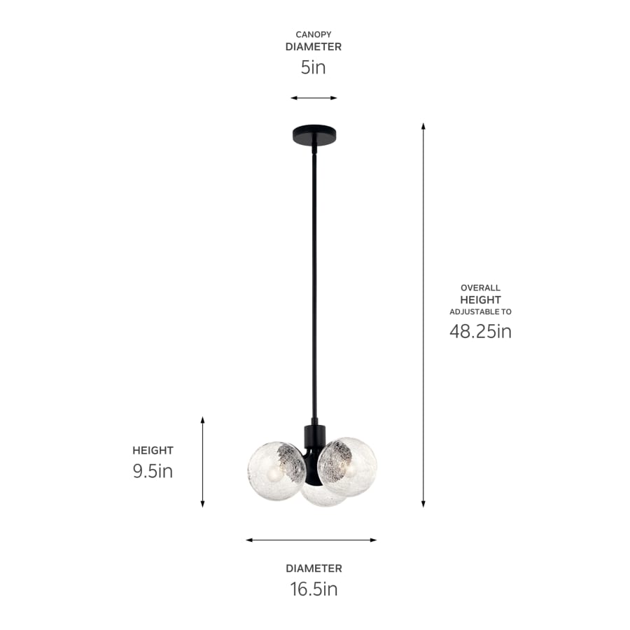 KICHLER Kichler 52700BK Silvarious 16.5 inch 3 light pendant 40W angled ceiling compatible