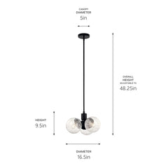 KICHLER Kichler 52700BK Silvarious 16.5 inch 3 light pendant 40W angled ceiling compatible