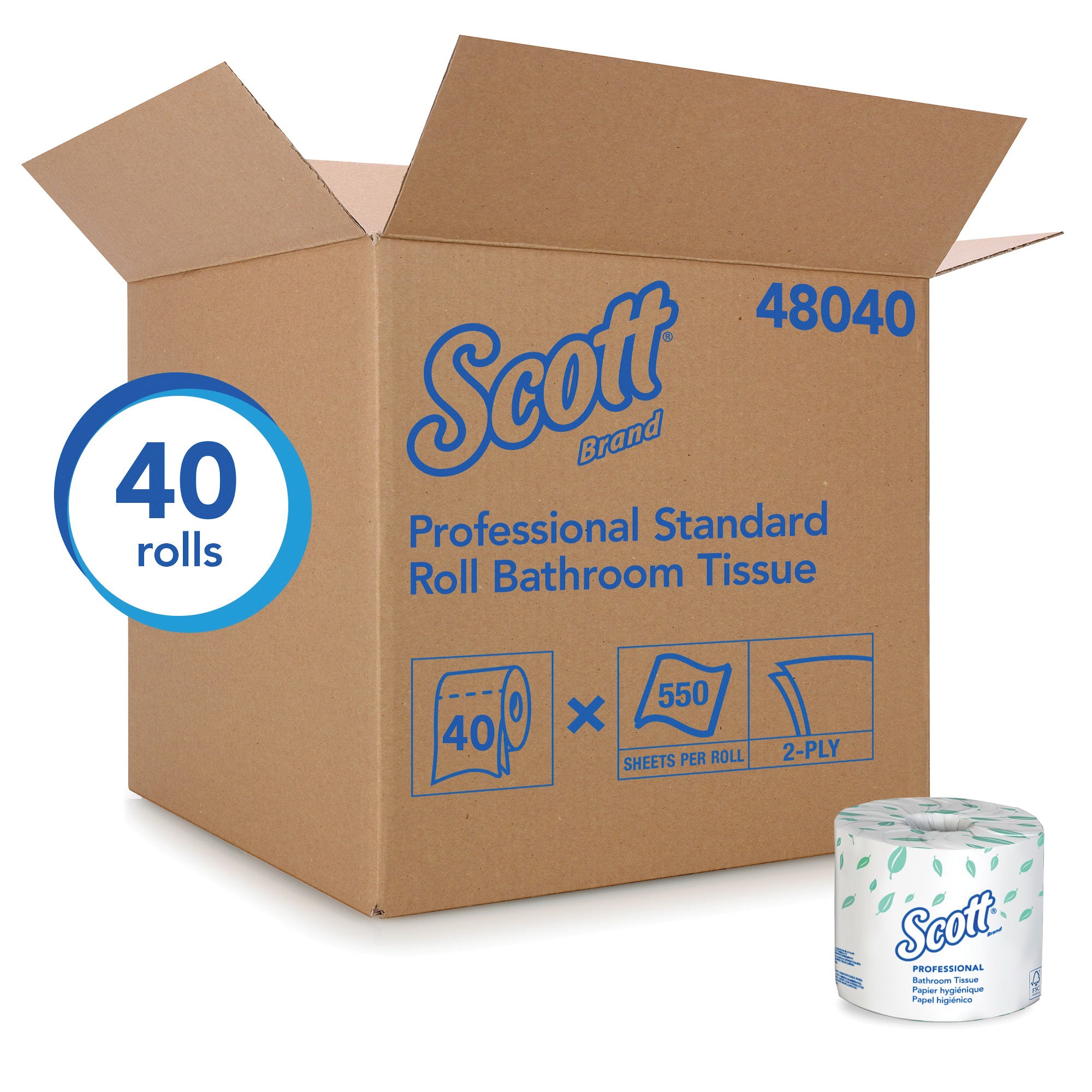 KIMBERLY-CLARK Kimberly-Clark 48040 Scott Standard Roll Toilet Paper 550 Sheets Per Roll, 40 Rolls Per Case