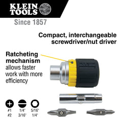 KLEIN TOOLS Klein Tools 32593 6-in-1 stubby ratcheting screwdriver 3.5 inch