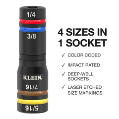KLEIN TOOLS Klein Tools 654QS KNECT Quad-16 Heavy-Duty Impact Flip Sockets SAE and Metric 6-Piece