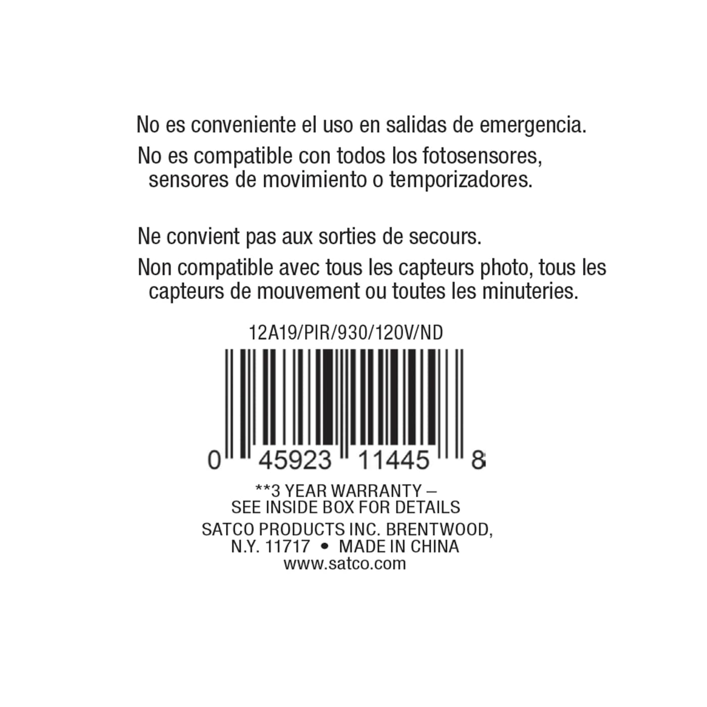 SATCO Satco S11445 A19 LED, PIR sensor, non-dimmable 12 watt