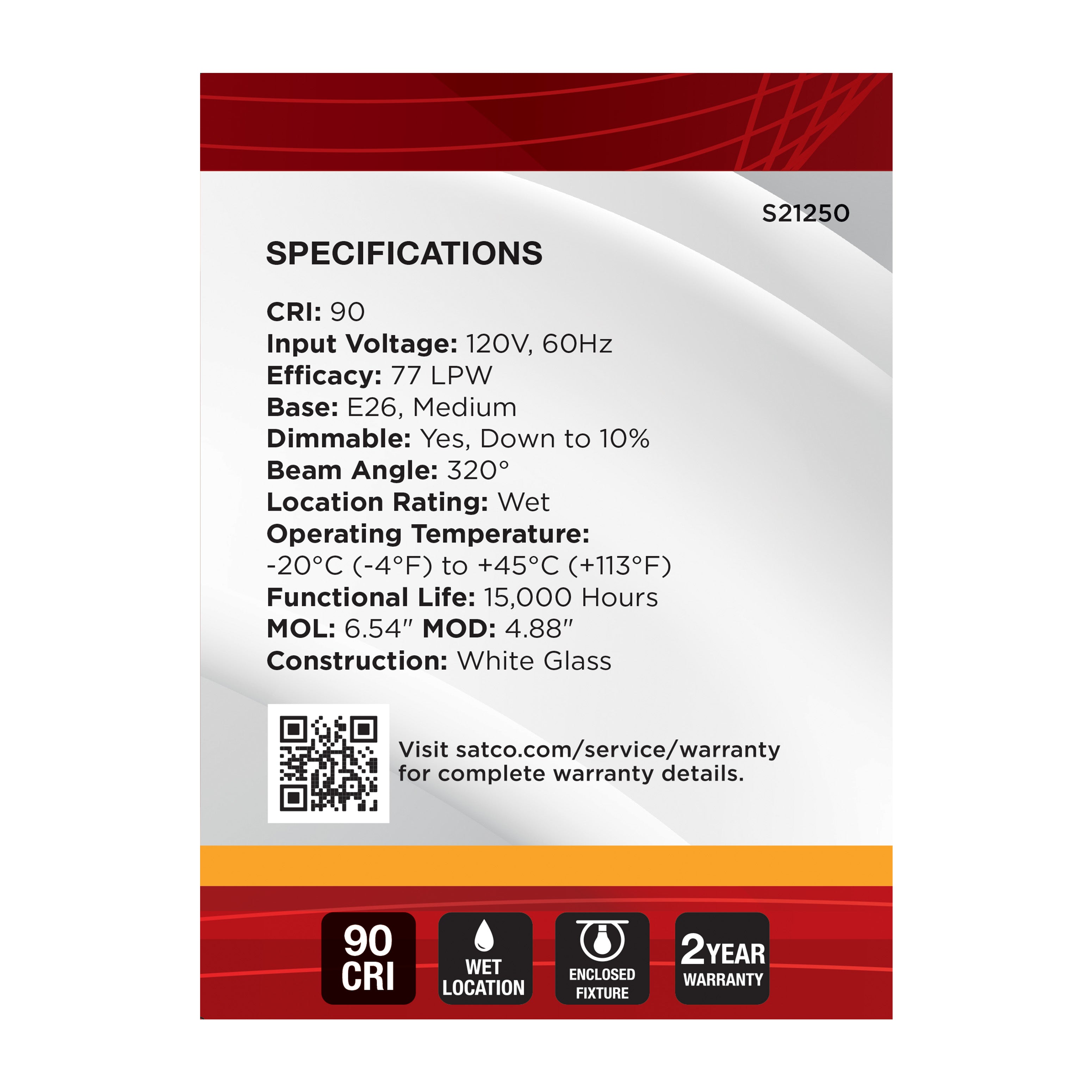 SATCO Satco S21250 G40 LED Lamp 4.5 Watt Medium Base S9869