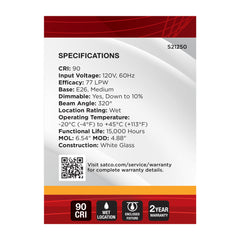 SATCO Satco S21250 G40 LED Lamp 4.5 Watt Medium Base S9869