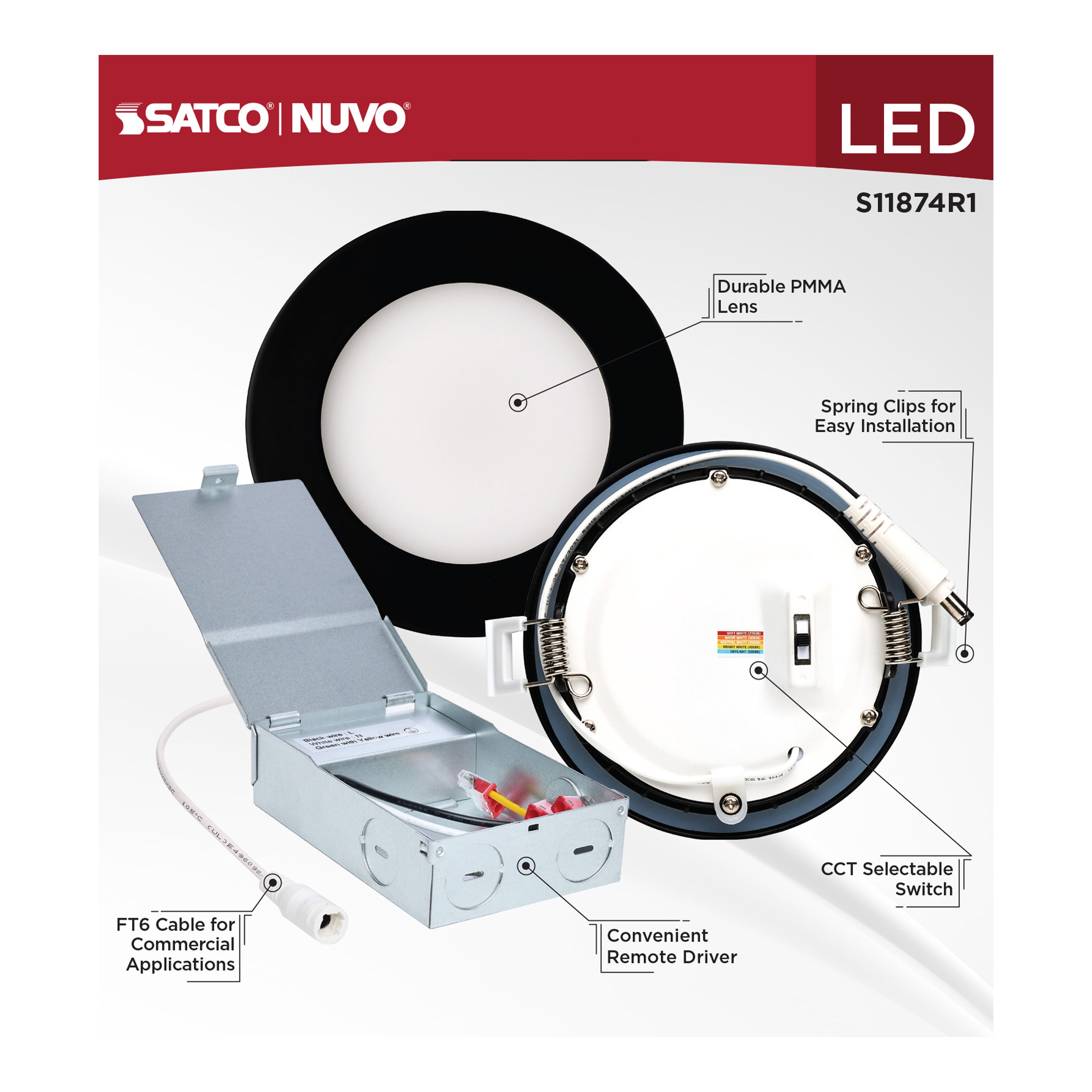 SATCO Satco S11874R1 10 watt LED direct wire downlight 4-inch 65W incandescent equivalent