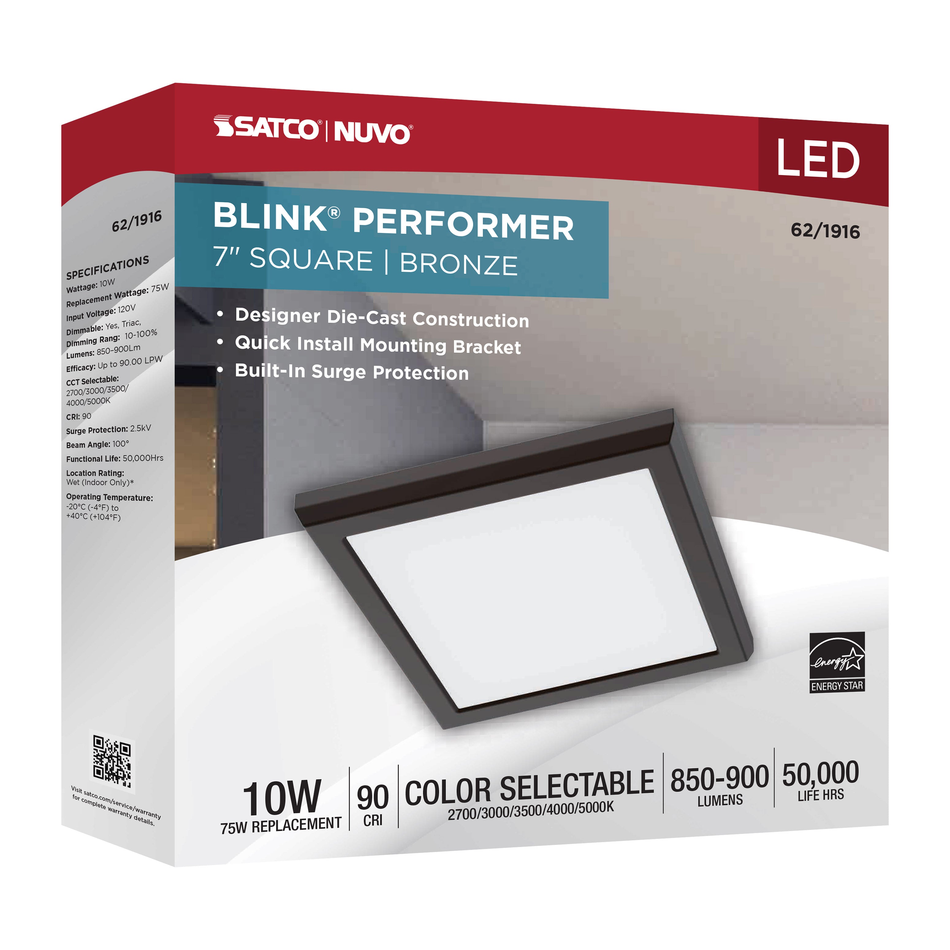 SATCO Satco 62-1916 Blink 10W LED 7 inches Square
