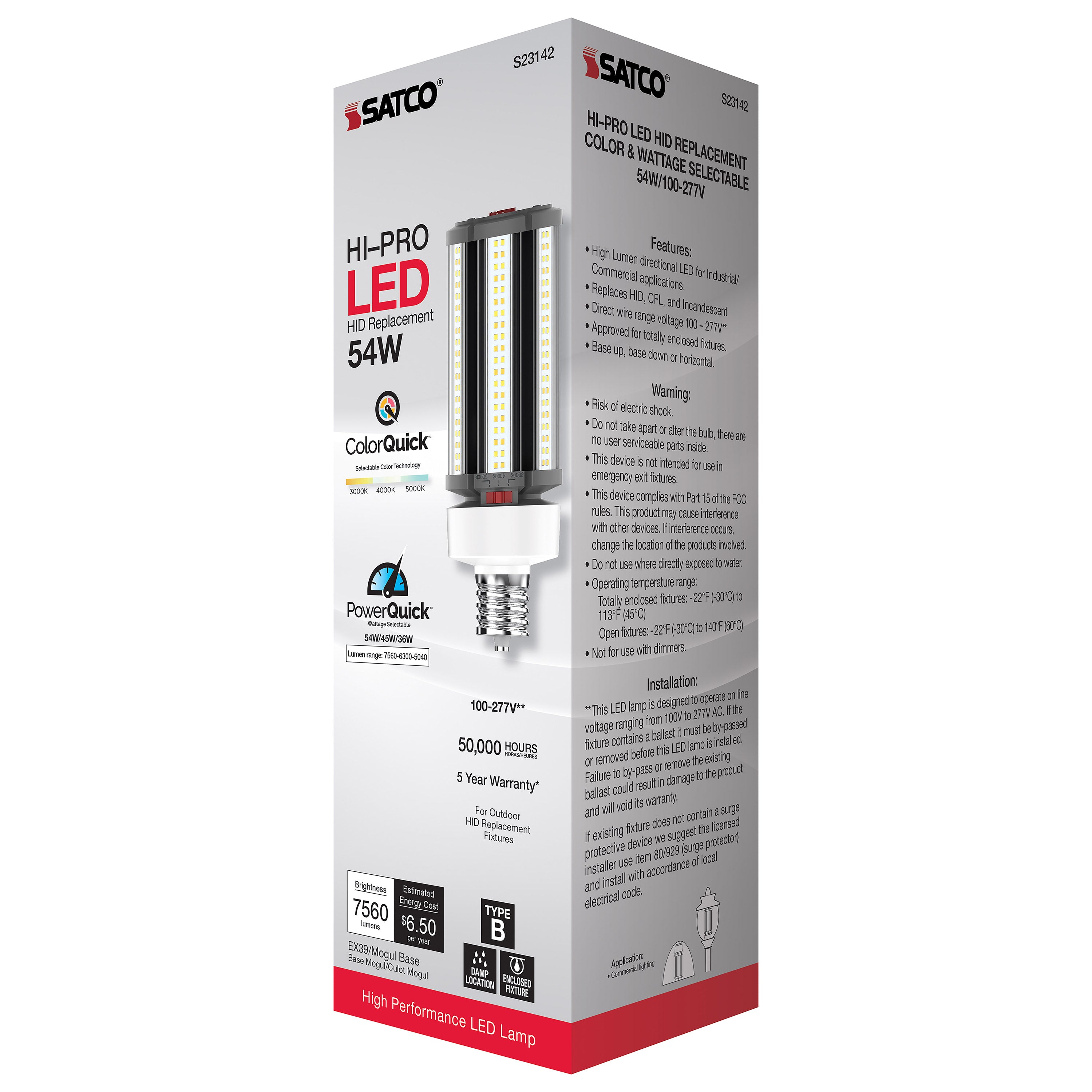 SATCO Satco S23142 54/45/36W LED HID Replacement Extended Mogul Base