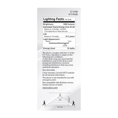 SATCO Satco S11446 Non-Dimmable Type A Lamp A19 Shape 12 W E26 Medium Base 20401357