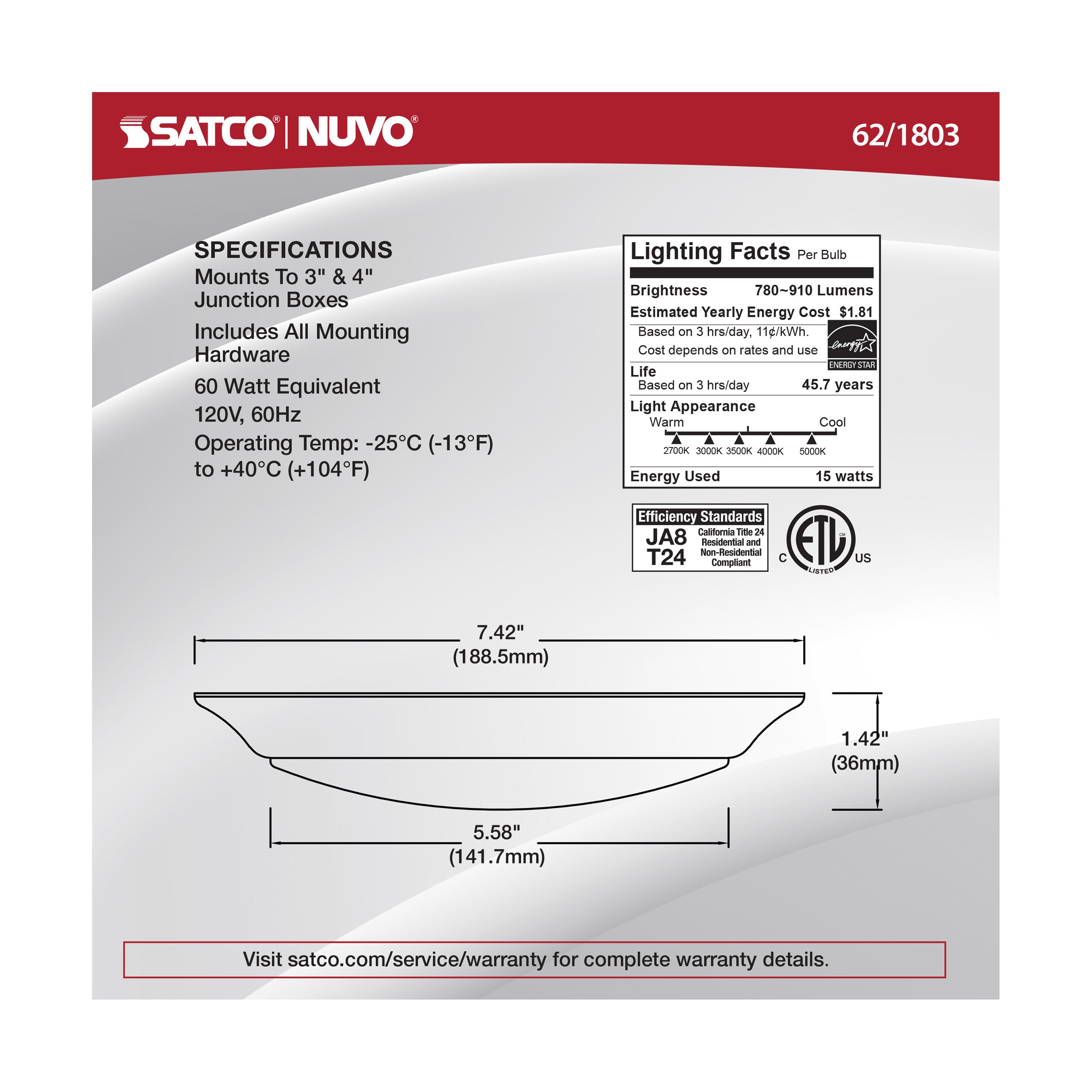 SATCO Satco 62-1803 7 inch LED Disk Light 15W