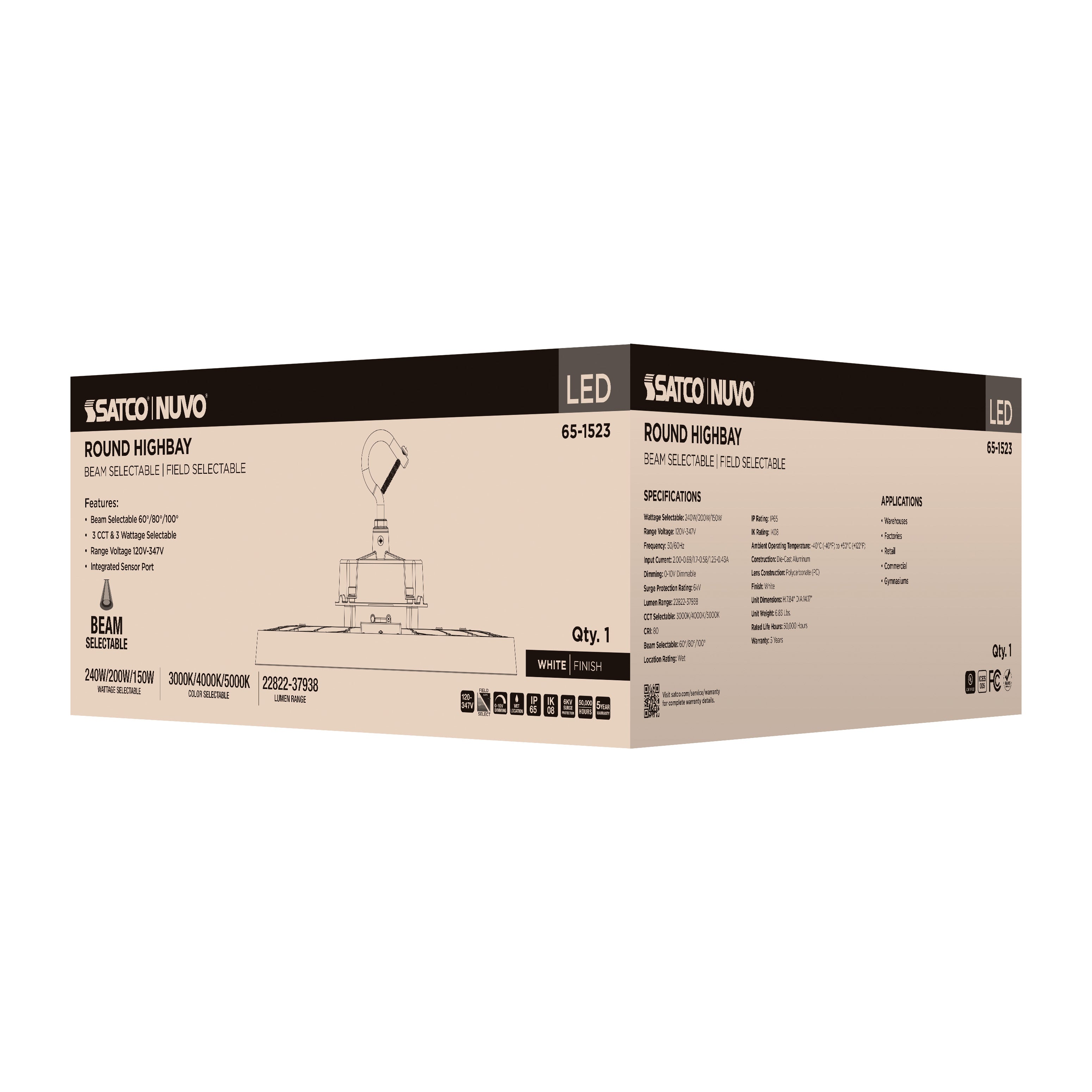 SATCO Satco 65-1523 LED selectable high bay 240/200/150 wattage selectable 60/80/100 beam angle selectable