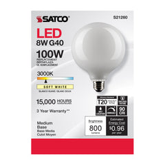 SATCO Satco S21260 8G40/WH/LED/E26/930/12 8 Watt G40 320 Degree Replaces S9964