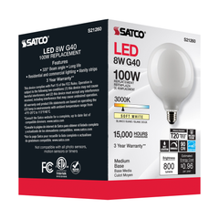 SATCO Satco S21260 8G40/WH/LED/E26/930/12 8 Watt G40 320 Degree Replaces S9964