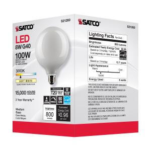 SATCO Satco S21260 8G40/WH/LED/E26/930/12 8 Watt G40 320 Degree Replaces S9964