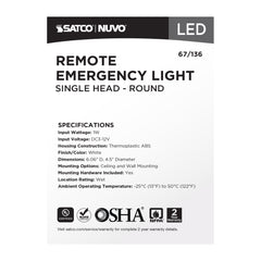 SATCO Satco 67-136 remote emergency light low-voltage backup single head 1w wet location rated