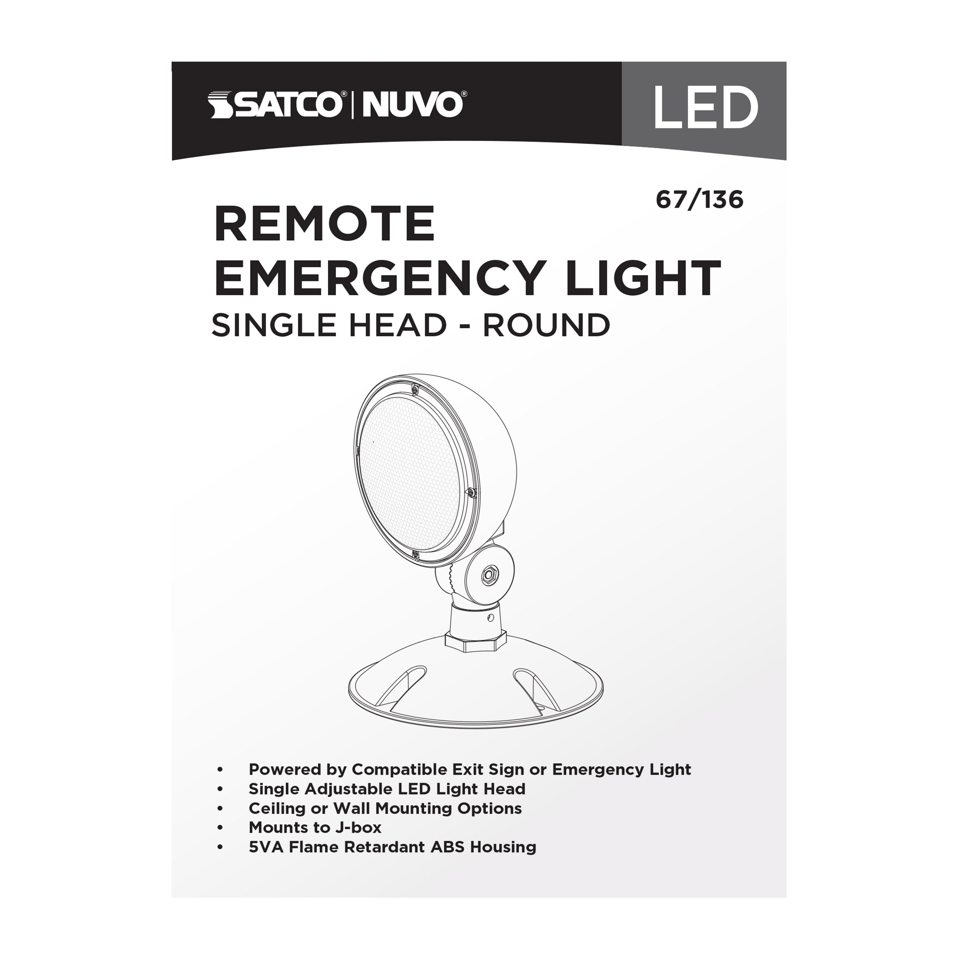 SATCO Satco 67-136 remote emergency light low-voltage backup single head 1w wet location rated