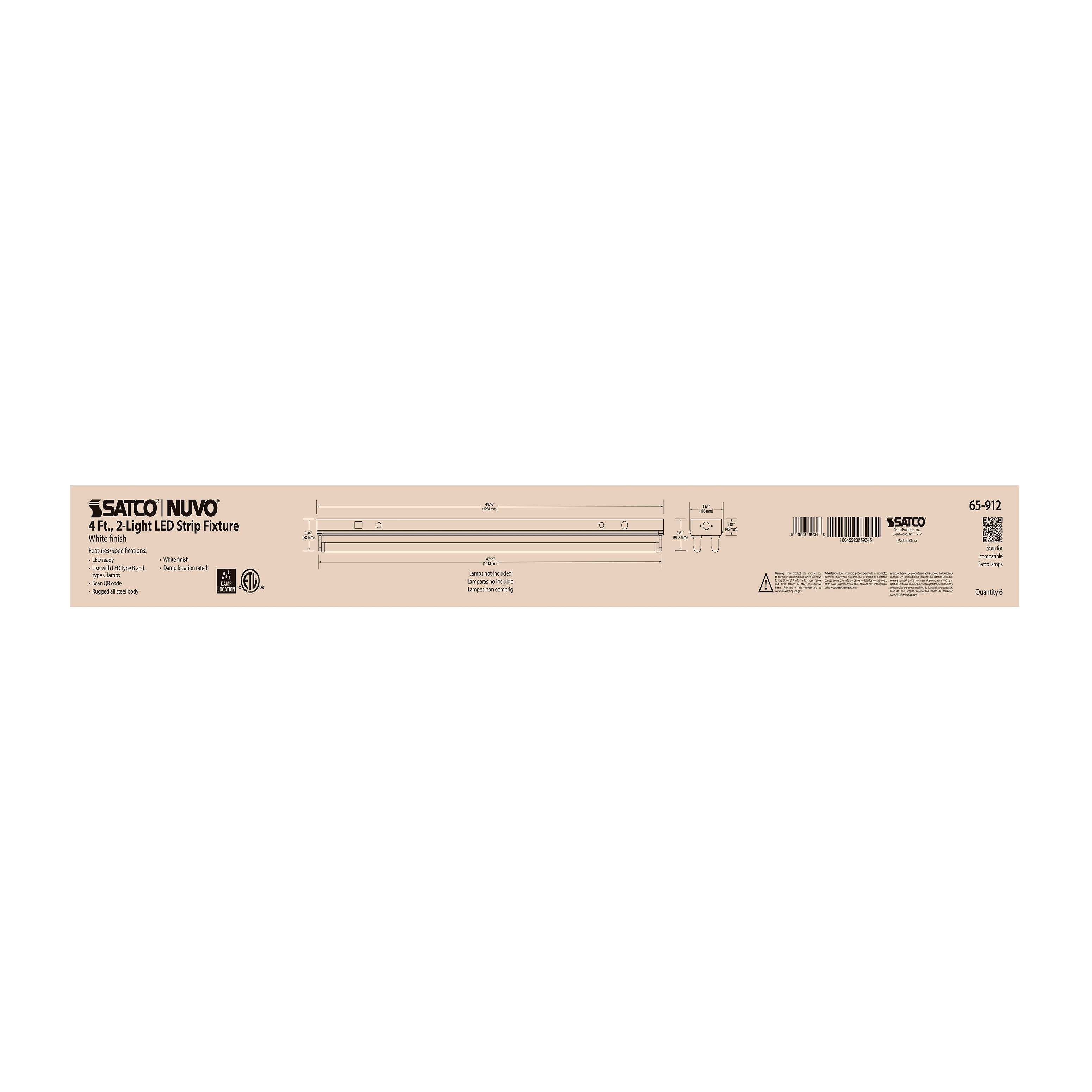 SATCO Satco 65-912 4 foot dual T8 lamp ready fixture 30W