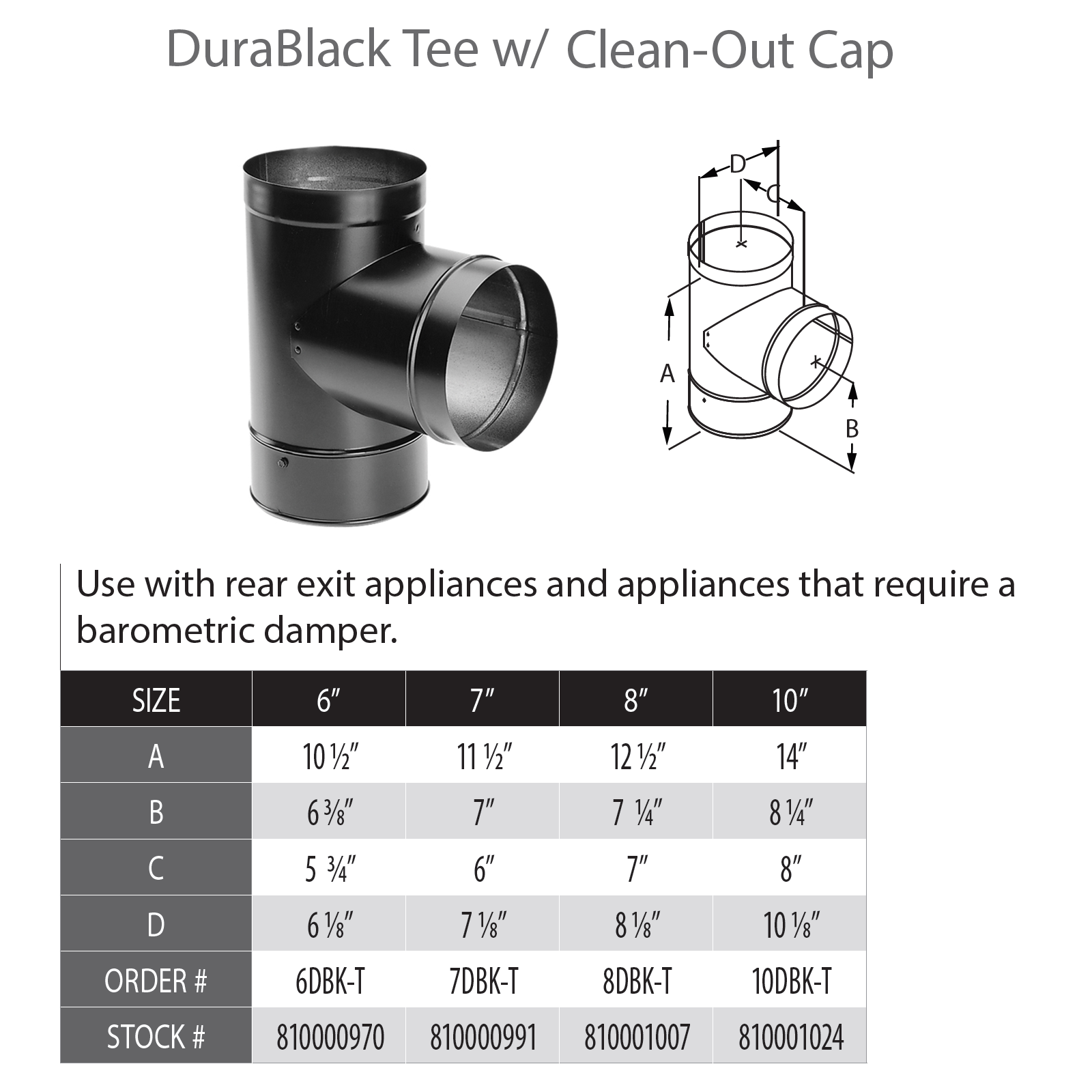 DURAVENT Duravent 8DBK-T 8 inch DuraBlack Tee 8 inch