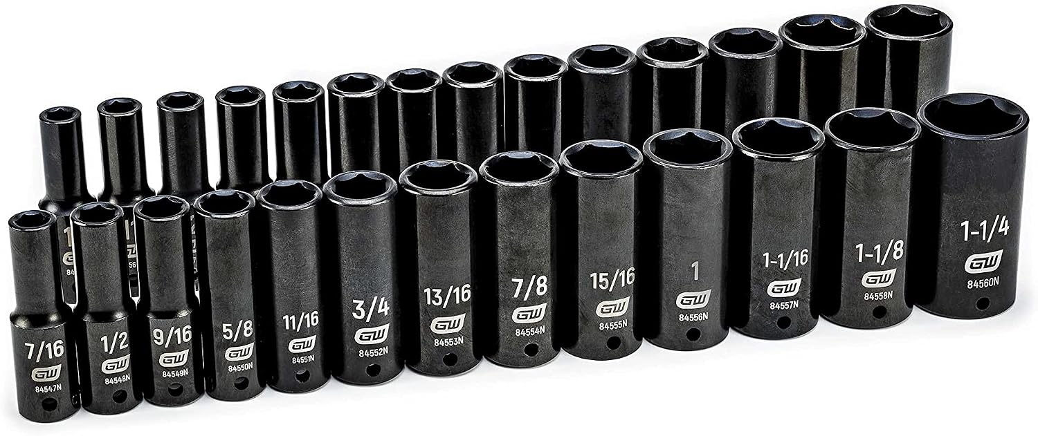 GEARWRENCH Gearwrench 84949N 27 pc. 1/2 inches drive 6 pt. impact socket set, deep, SAE/metric