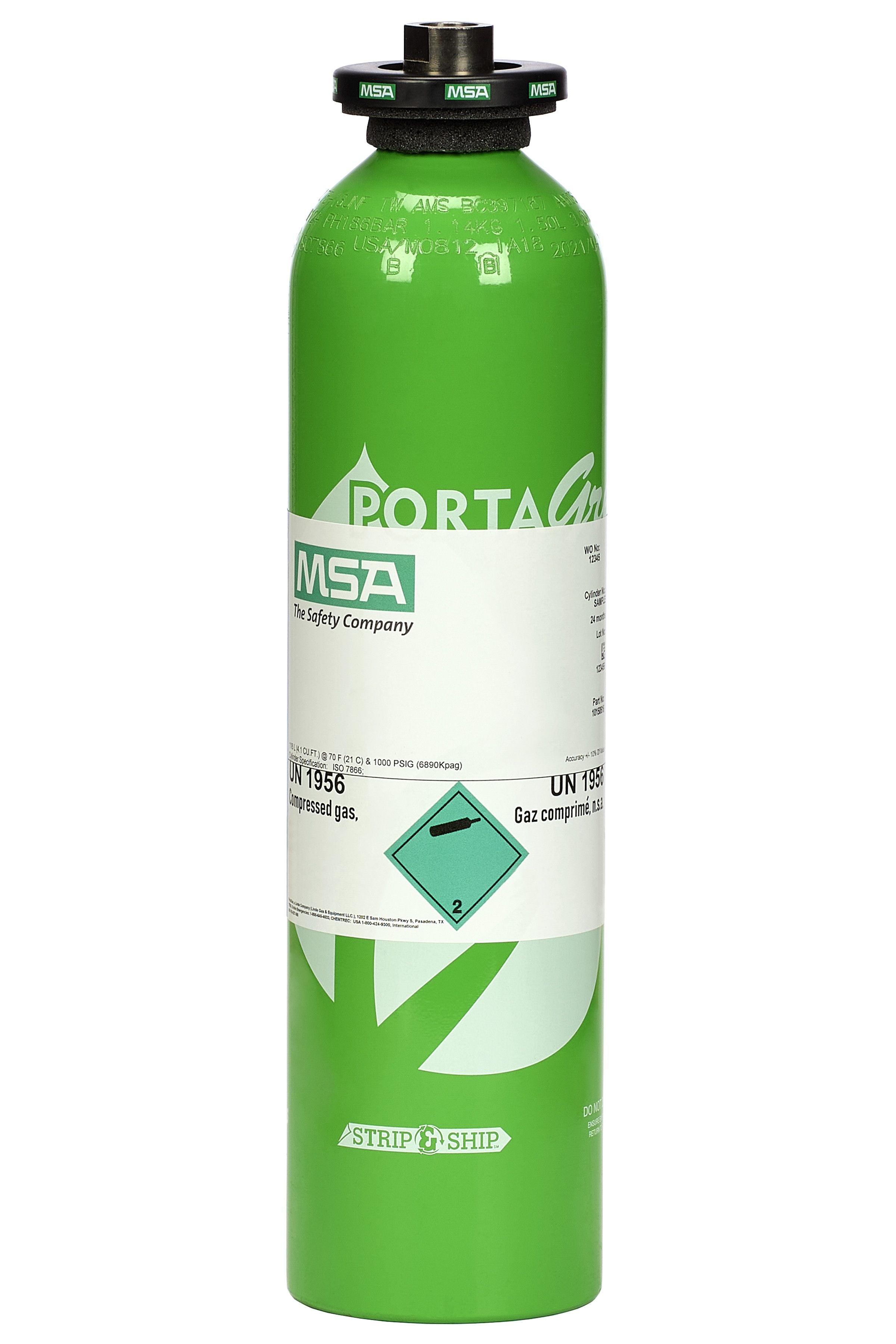 MSA SAFETY Msa Safety 10150595 calibration testing gas 116 l 1.45% ch4 15% o2 60 ppm co 20 ppm h2s