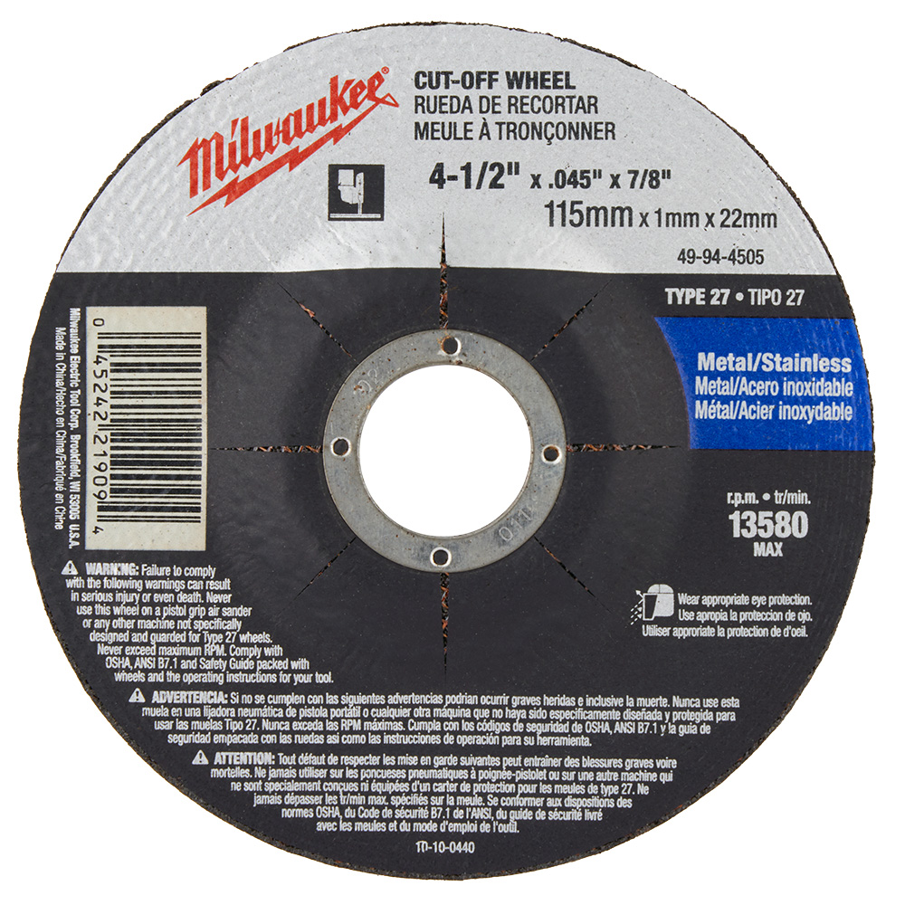 MILWAUKEE Milwaukee 49-94-4505 Cut-off Wheel Type 27 4.5in