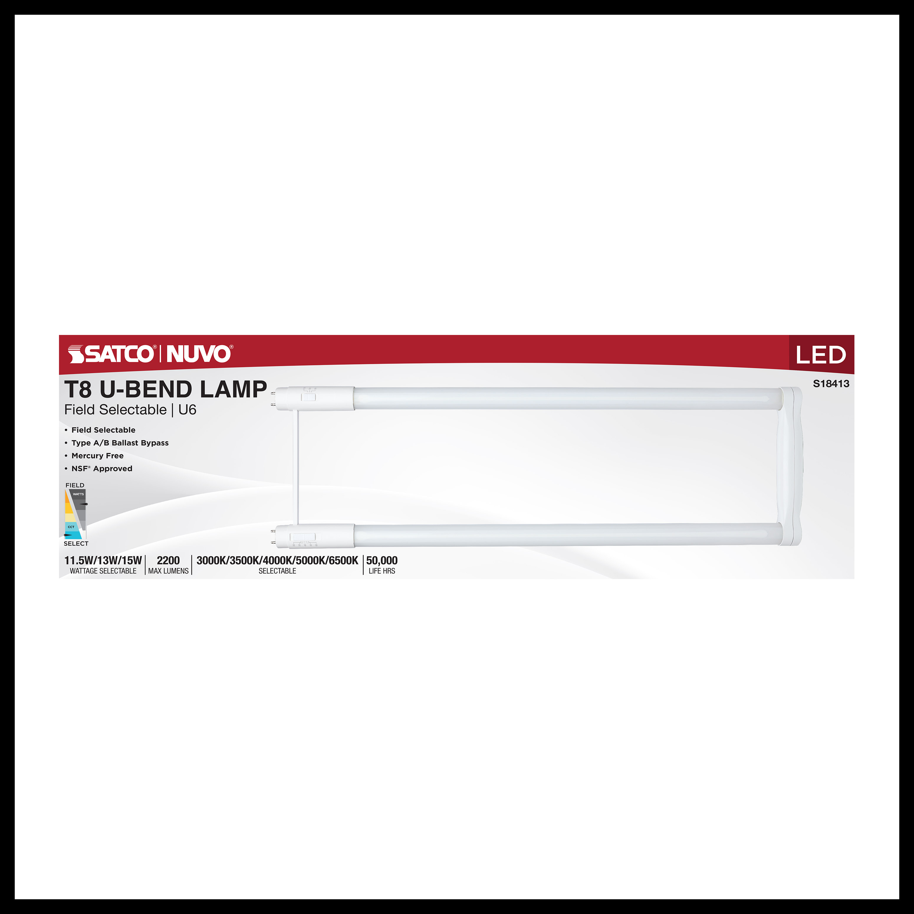 SATCO-NUVO Satco-nuvo S18413 T8 U-bend Led Lamp 11.5/13/15W Selectable
