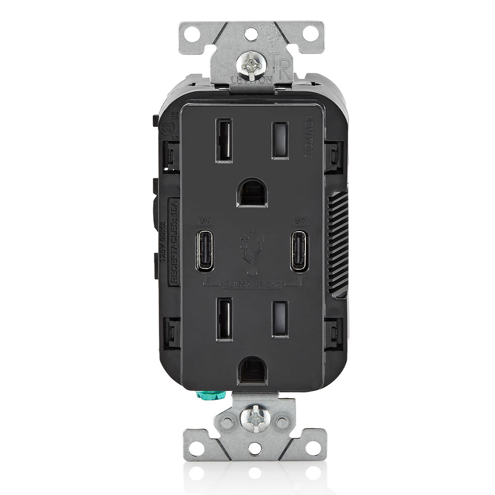 LEVITON Leviton T5637-E Dual Usb-c Outlet 30W 15A Tr Charger Black