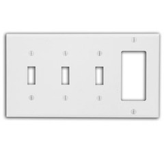 LEVITON Leviton P326-W 4-gang Combo Wallplate 3-toggle 1-decora Gfci White