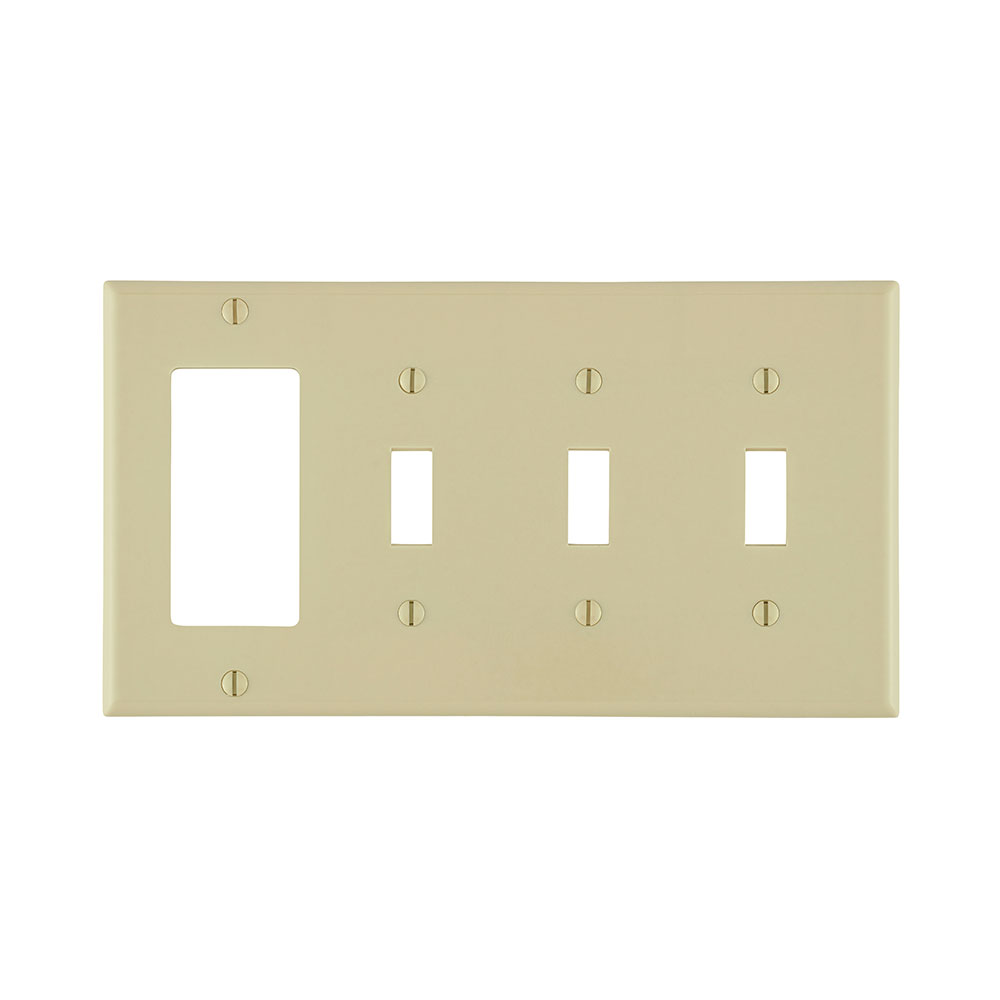LEVITON Leviton P326-I 4-gang Combo Wallplate 3-toggle 1-decora Ivory