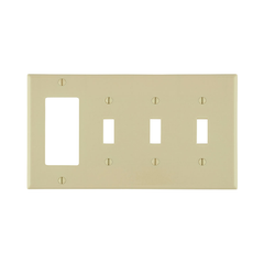 LEVITON Leviton P326-I 4-gang Combo Wallplate 3-toggle 1-decora Ivory
