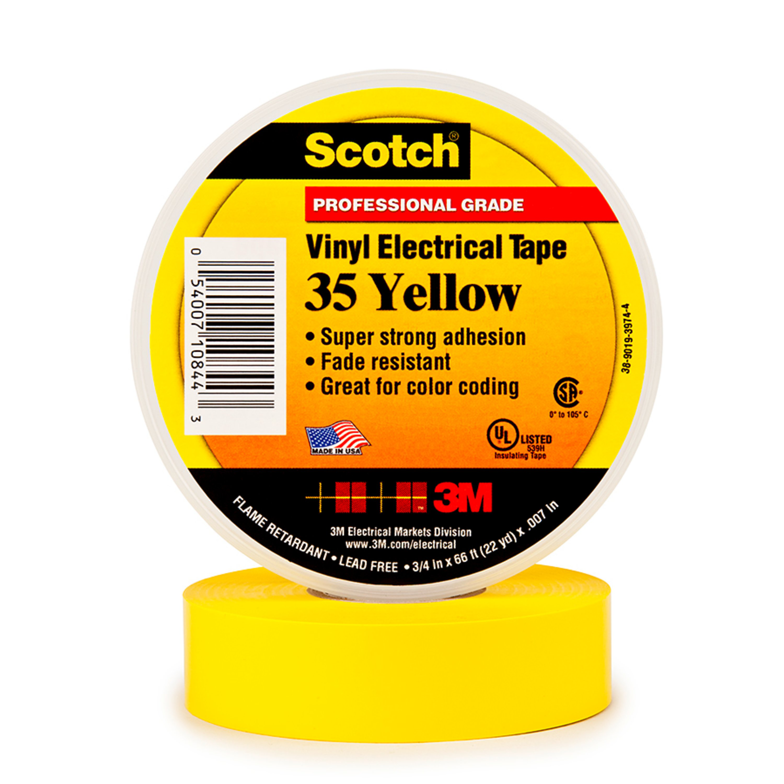 3M 3M 35YL3/4 Vinyl Electrical Tape Yellow 3/4 in X 66 Ft