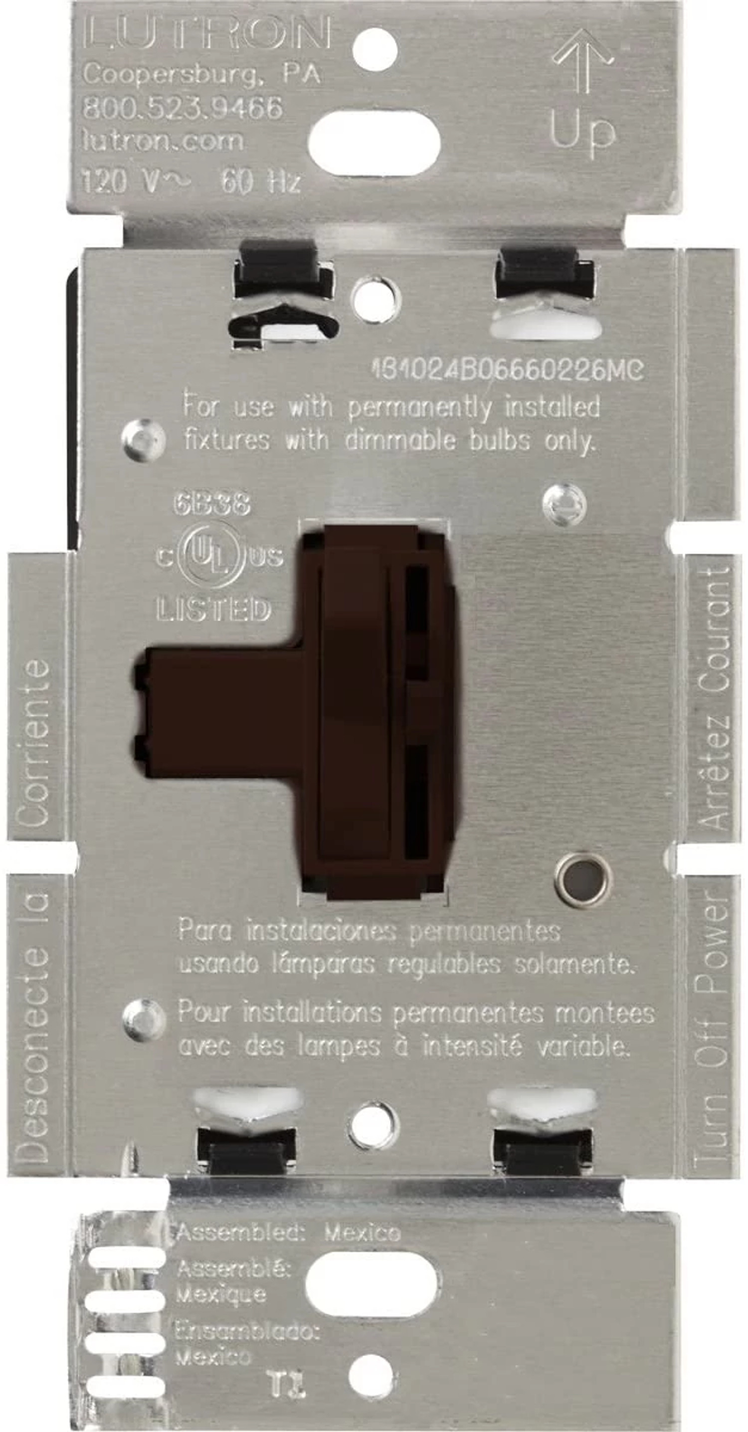 LUTRON Lutron AYLV603PBR Ariadni Mlv Dimmer 3-way 600VA 120V Brown