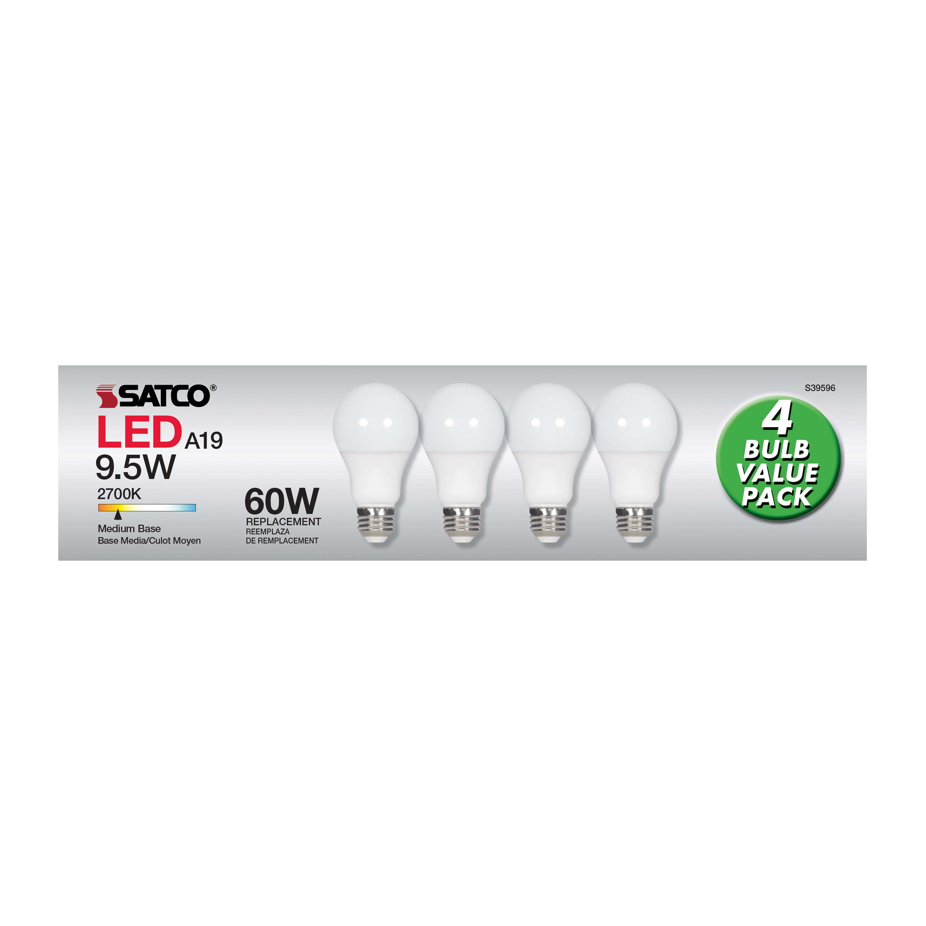 SATCO-NUVO Satco-nuvo S39596 A19 Led Lamp 9.5W 2700K Frosted 4-pack