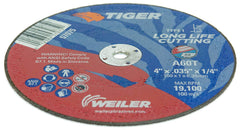 WEILER Weiler 57075 Tiger cutting wheel, flat long life performance cut, 4 inch diameter 0.035 inch thick 1/4 inch center hole, pack of 25