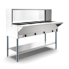 KOOLMORE Koolmore KM-OWS-4SG four pan open well electric steam table 2000 watt 58.1 inch with undershelf and sneeze-guard