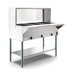 KOOLMORE Koolmore KM-OWS-3SG three pan open well electric steam table with undershelf and sneeze guard 1500W 120V 44.1 in.