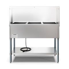 KOOLMORE Koolmore KM-OWS-3SG three pan open well electric steam table with undershelf and sneeze guard 1500W 120V 44.1 in.