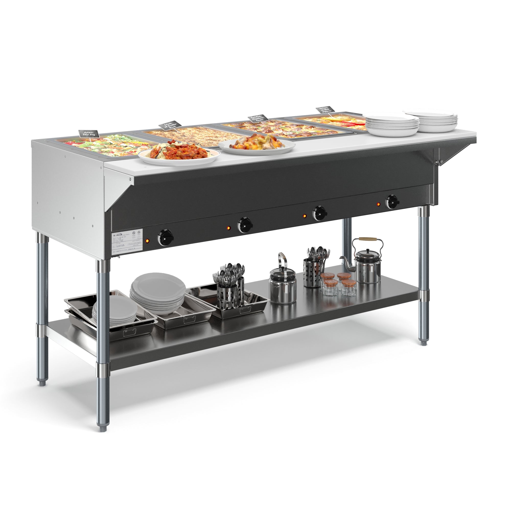 KOOLMORE Koolmore km-ows-4 four pan open well electric steam table 58.1 in. with undershelf