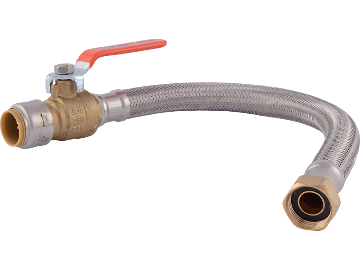 SHARKBITE Sharkbite UR3088FX18BV Max 3/4 inch Ball Valve x 3/4 inch FIP x 18 inch Stainless Steel Flexible Water Heater Connector