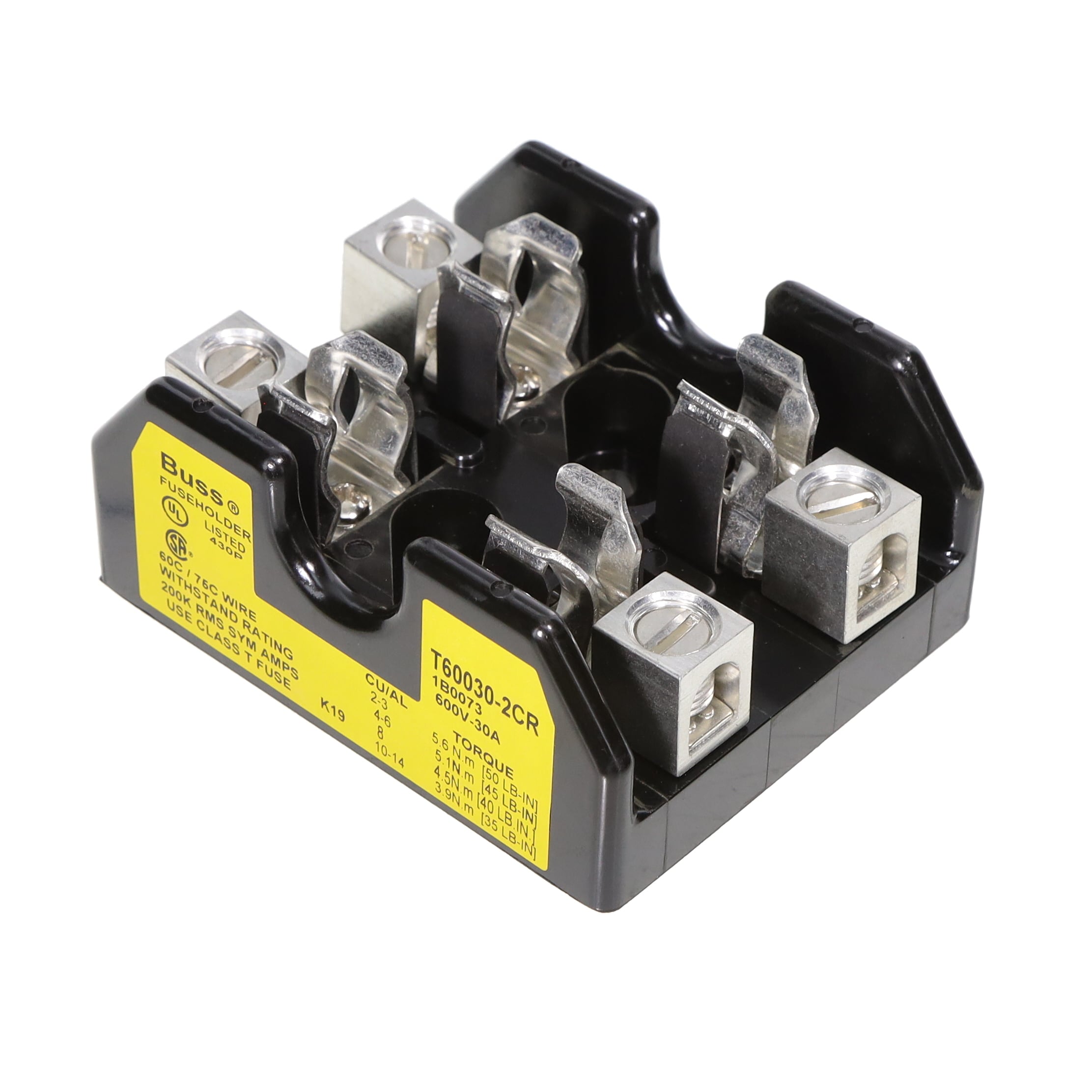 EATON Eaton T60030-2CR Bussmann Class T Modular Fuse Block 30 A 600 V (Two-Pole) T600302CR