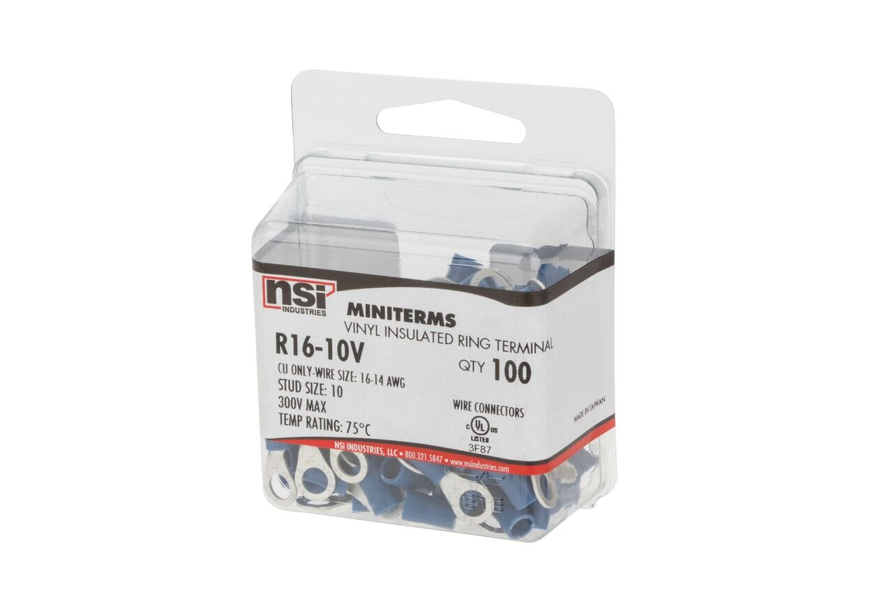 NSI INDUSTRIES Nsi Industries R16-10V Vinyl Insulated Ring Terminal 16-14 AWG (100 per Pack)