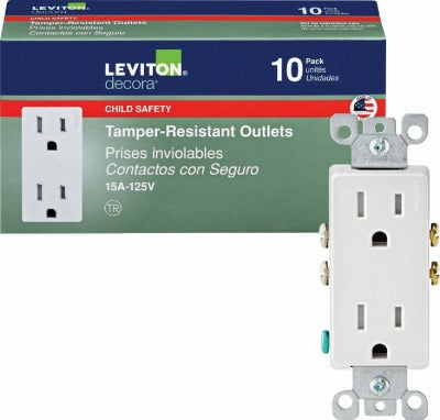 LEVITON Leviton M22-T5325-WMP Decora 15A Tr Outlet White 10PK